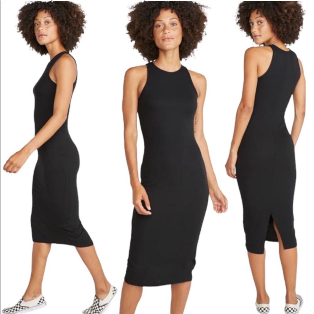 MARINE LAYER Lexi Daytime Dress in Black Rib Size Large